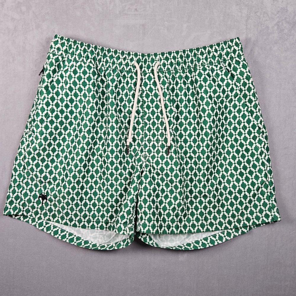 OAS Swim Trunks Mens XXL Green Patterned Geometric Mesh Lined Zip Pocket Shorts